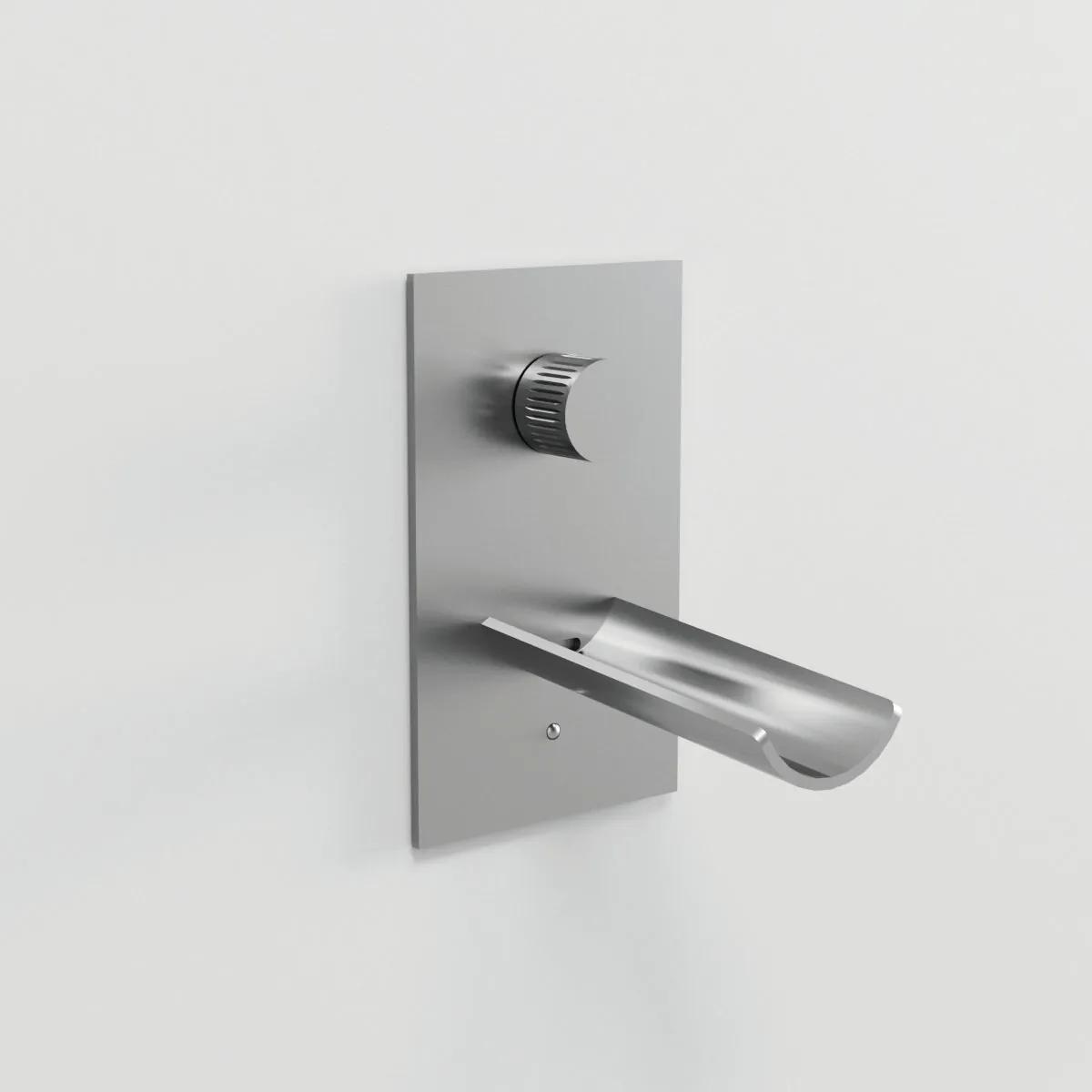 Detail van een Bongio Inox 316 wandkraan in geborsteld, mat roestvrij staal